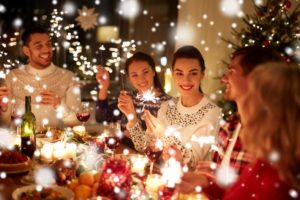 family eating together during the holidays